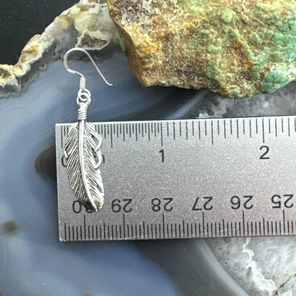 Sterling Silver Southwestern Style Feather Dangle Earrings For Women
